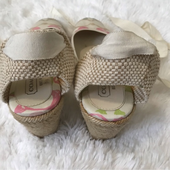 Coach Logo "Mindy"  Espadrille Wedges with Ankle Ties Size 9 - Picture 4 of 13